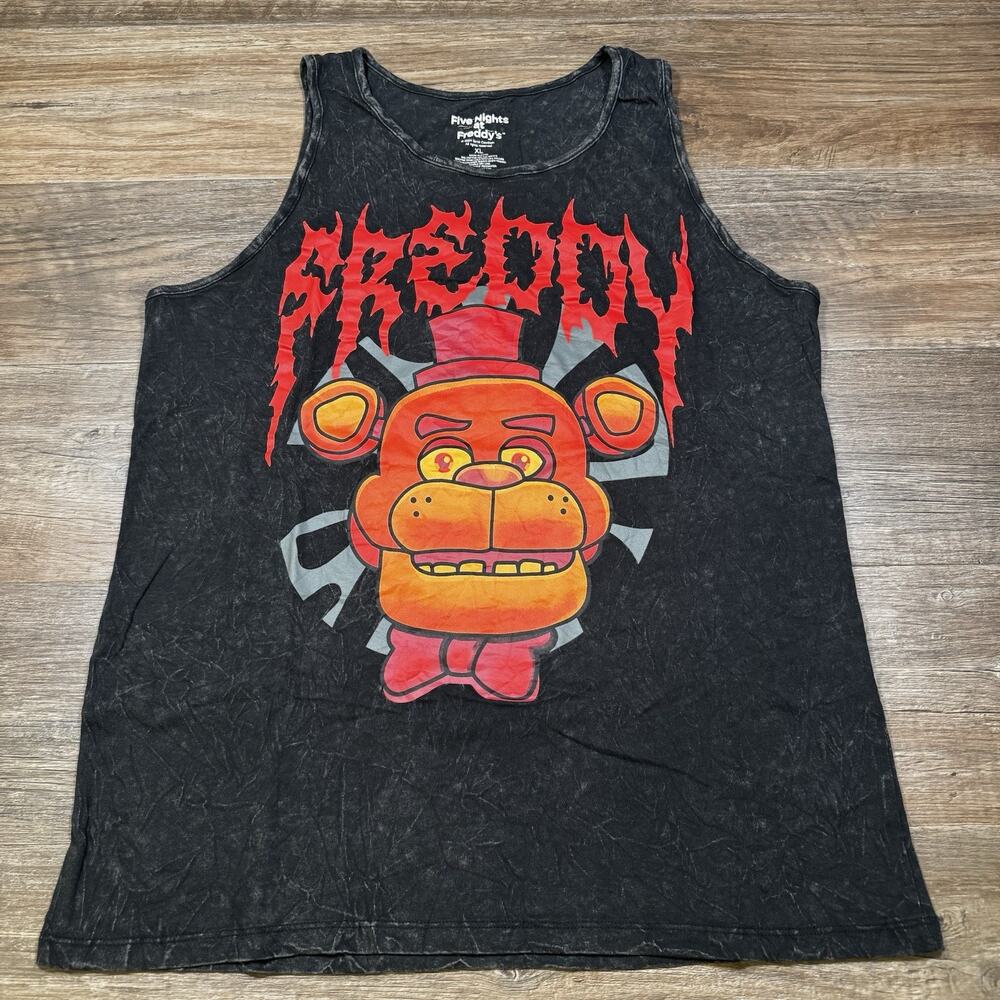 Five Nights at Freddy’s Freddy Tank Top XL Black Acid Wash Graphic FNAF 2024